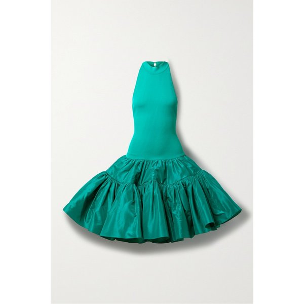 오스카 드 라 렌타 티어드 스트레치 니트 실크 태피터 홀터넥 미니 드레스 38063312420826131