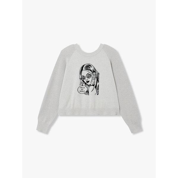 [리오더, STELLAR LEUNA] 백 집업 그래픽 니트_그레이 71162502C1