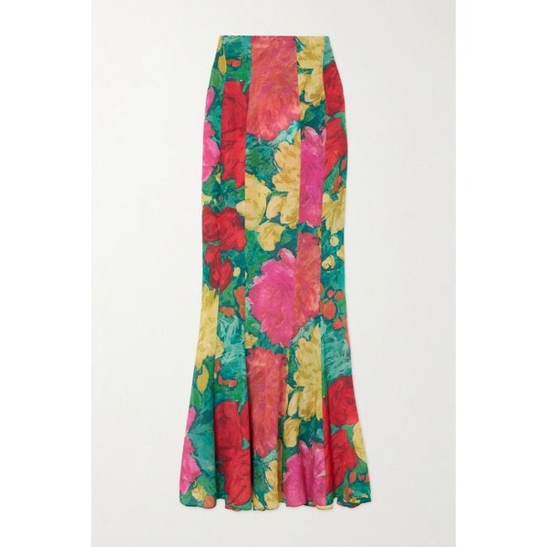 패널 플로럴 프린트 실크 맥시 스커트 46376663162945947
