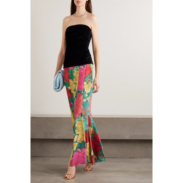 패널 플로럴 프린트 실크 맥시 스커트 46376663162945947