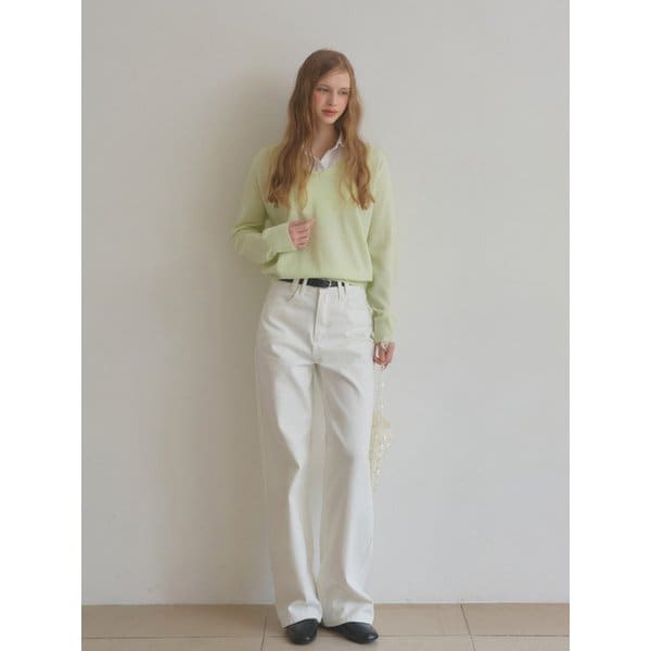 파인울 브이넥니트_Lime