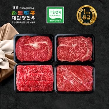 온세담 [9/22일 순차출고][축협]대관령한우 1++등급 후레쉬프리미엄 구이정육세트1호1.6kg(등심400g*2팩+채끝400g+국거리400g)/신세계가방