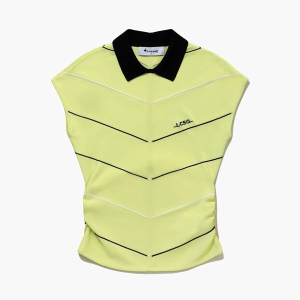 [여주점] 여성 라인 배색 슬리브리스 카라 스웨터 GQ122LKP34  LIME