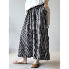 레이본 체크 패턴 와이드 밴딩 팬츠_P402748289