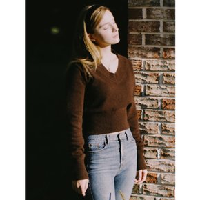 Angora V Neck Crop Knit [Brown]