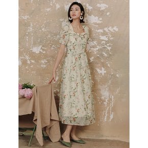 LS_Puff light olive long dress