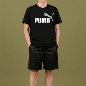 푸마 PUMA 에센셜 투컬러 NO.1 로고 반팔티 블랙 684708 01_P386369852