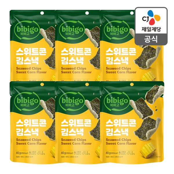 [본사배송] 비비고 스위트콘 김스낵 40g X 6개