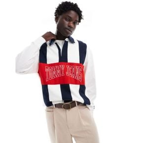 5094616 Tommy Jeans archive rugby shirt in white and navy stripe