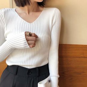 토흐 브이넥 골지 니트 티_P387674985