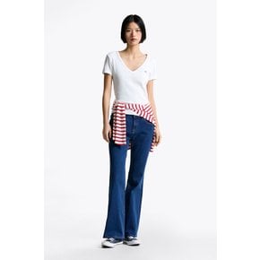 여성 슬림 스트레치 브이넥 티셔츠 T32F1TTO07TWT1 TOMMY JEANS