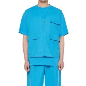남성 세루리안 블루 집업 브이넥 베스트