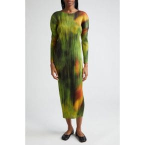 4394617 Pleats Please Issey Miyake Abstract Print Pleated Long Sleeve Dress