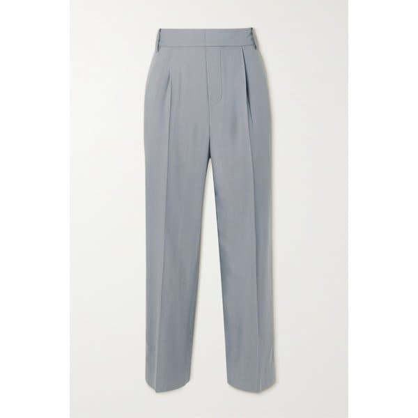 크롭 플리츠 트윌 스트레이트 팬츠 블루 45666037505259754