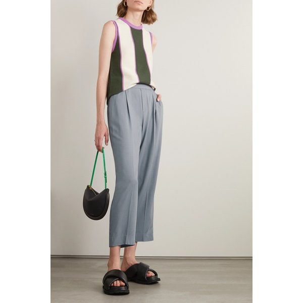 크롭 플리츠 트윌 스트레이트 팬츠 블루 45666037505259754