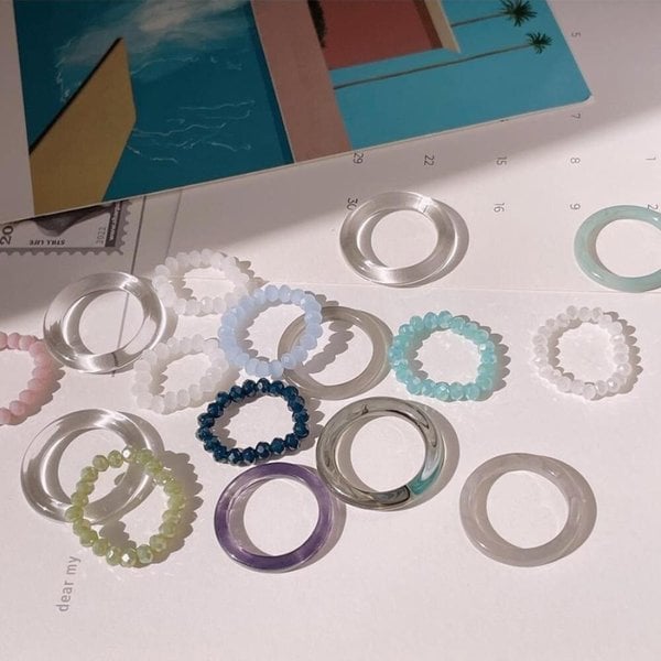 [옷자락] 여자 페스티벌용 마블링 아크릴 비즈 세트 반지