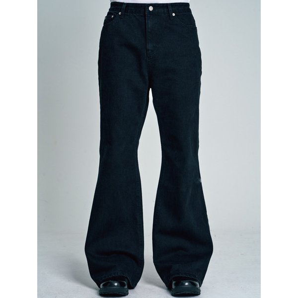 Semi Flare Denim Pants_Black