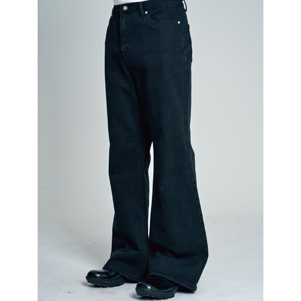 Semi Flare Denim Pants_Black