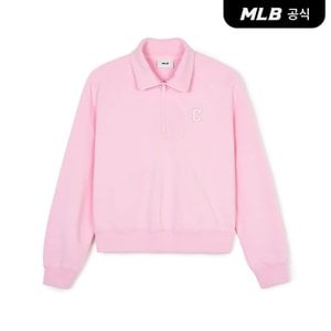 MLB [코리아공식]여성 베이직 스몰로고 크롭 반집업 맨투맨 CLE (L.Pink)