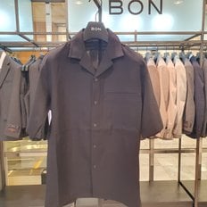 본 블랙  써커 메쉬 오픈카라 반팔 셔츠 BN2MBA430BKM