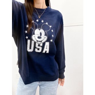 갭 X 디즈니 콜라보 릴렉스드 USA 미키 마우스 그래픽 여성 맨투맨 티셔츠