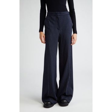 막스마라 4397994 Max Mara Benito Relaxed Fit Pinstripe Cotton, Cashmere & Silk Wide Leg Pants