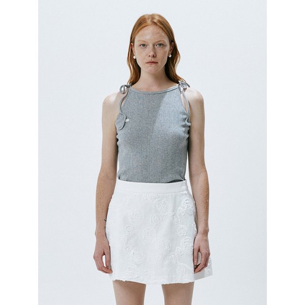 Ribbon Tie Jersey Top (Gray)