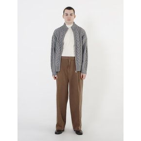 One-Tuck Banding Wool Slacks (Brown)