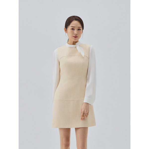 Sleeveless Mini Tweed Dress(Black, Beige)_YS24D200