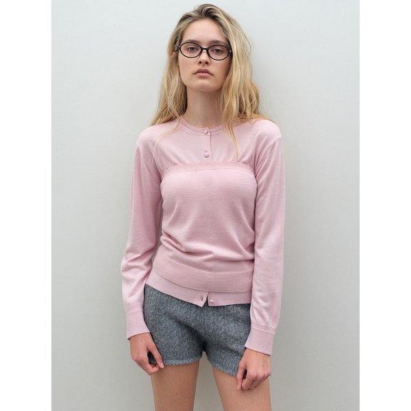 콩단추 볼륨소매 가디건_핑크