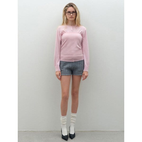 콩단추 볼륨소매 가디건_핑크