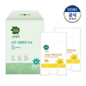 야외놀이 투명 선스틱 20g x 2개 + 선클렌징 티슈 5매X6입