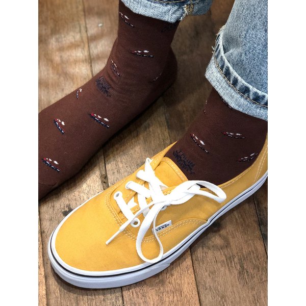 남녀공용 기차 패턴 삭스 -브라운