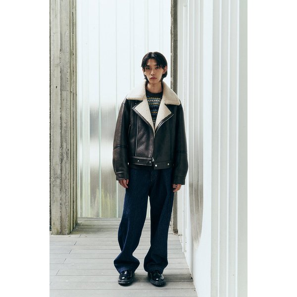 [MEN] 신세틱 레더 비조디테일 무스탕 9155461131071