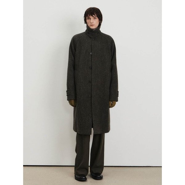 Men Melange Wool Balmacaan Coat, Khaki