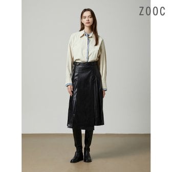 ZOOC 페이크 레더 랩 스커트 BK_Z233MSD005