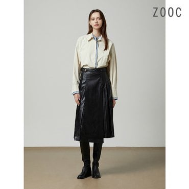 ZOOC 페이크 레더 랩 스커트 BK_Z233MSD005