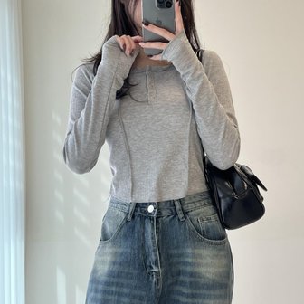 신세계라이브쇼핑 [옷자락] 여자 속기모 크롭 슬림핏 절개 반버튼 골지 티셔츠