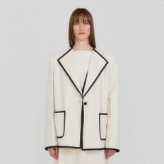 ZOVII Wide Collar Single-Button Jacket - Ivory