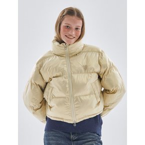 Glossy logo puffer short string padded jacket jumper [beige]