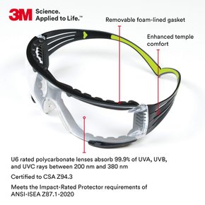 [쓰리엠] 보안 피트 보호 안경 클리어 렌즈 개스킷 포함 SF401AF-FM[]