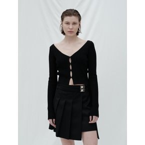 UNBALANCE PLEATED MINI SKIRT (BLACK)