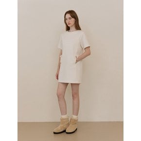 Gold ball ribbon pocket bookle mini dress - ivory