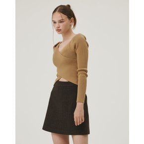 HERRINGBONE CLASSIC WOOL SKIRT BROWN