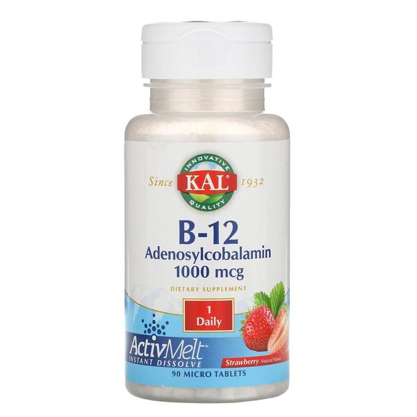 [해외직구] 칼 B-12 아데노실코발라민 딸기맛 1000mcg 90마이크로정 KAL B-12 Adenosylcobalamin Strawberry 1000 mcg 90 Micro Tablets