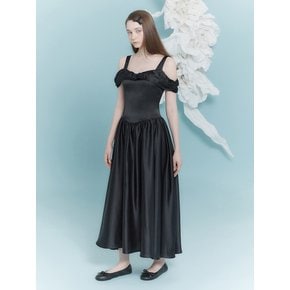 SATIN RIBBON OFF SHOULDER DRESS_TT4S608BK