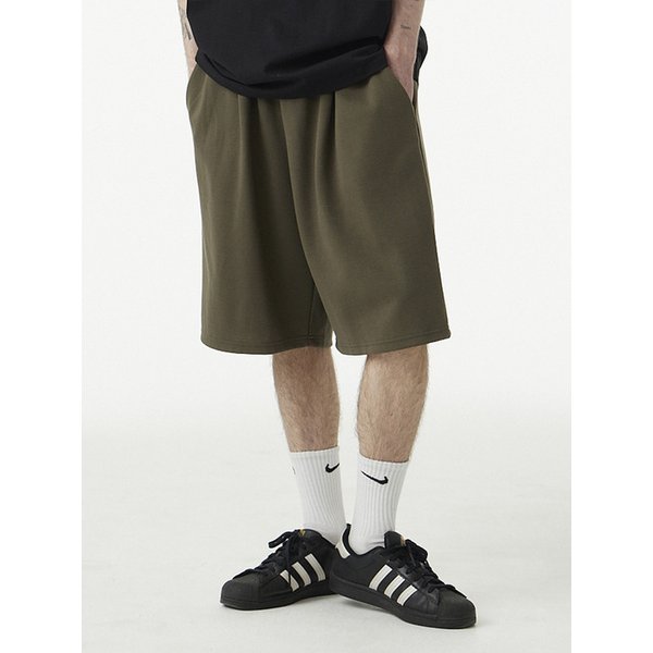 버뮤다 와이드 스웨트 숏 팬츠_카키