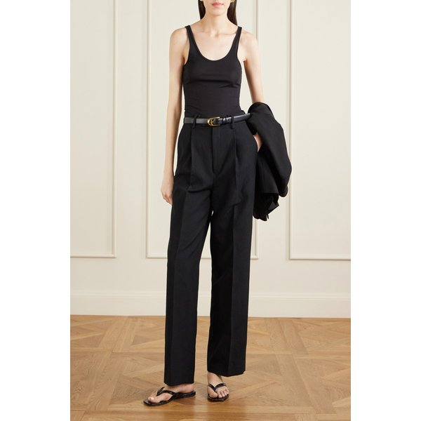 플리츠 울 코튼 리넨 블렌드 옥스포드 와이드 팬츠 46376663162987355