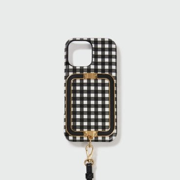 EENK Phone Case with Leather Strap - Black Check