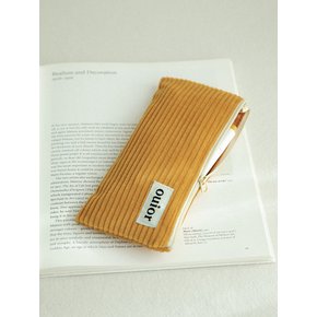 flat pencil case - corduroy tangerine yellow (topside zipper)